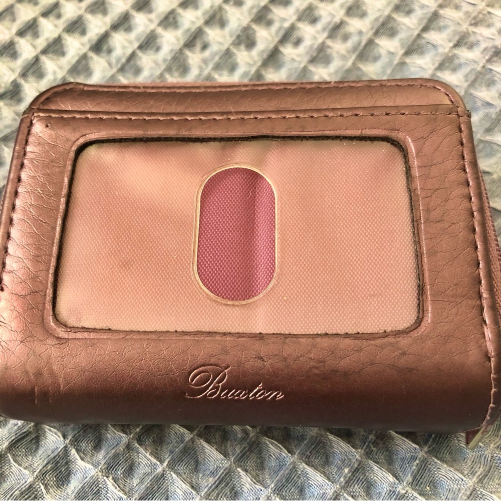 Brighton Shiny Purple/Mauve colored Leather Card Holder Wallet with Zipper